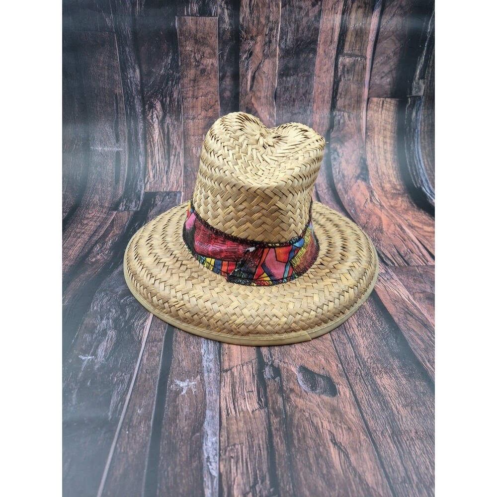 VTG Sun Hat Unisex Wide Brim w/ Abstract Multicolor Belt Made in Mexico 80s/ 90s - Picture 3 of 9